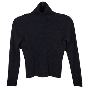 Phillip Chi Charcoal Black Wool Blend Long Sleeve Turtleneck Cropped Sweater Top